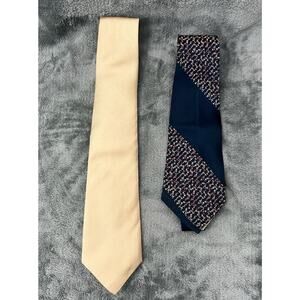 Vintage Men’s Necktie Pair Gold Solid & Blue Patterned Handmade Classic Styles